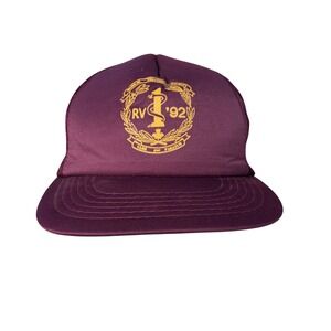 Vintage Trimark RV 92 Medical Caduceus Trucker Hat Maroon Snapback Mesh Cap